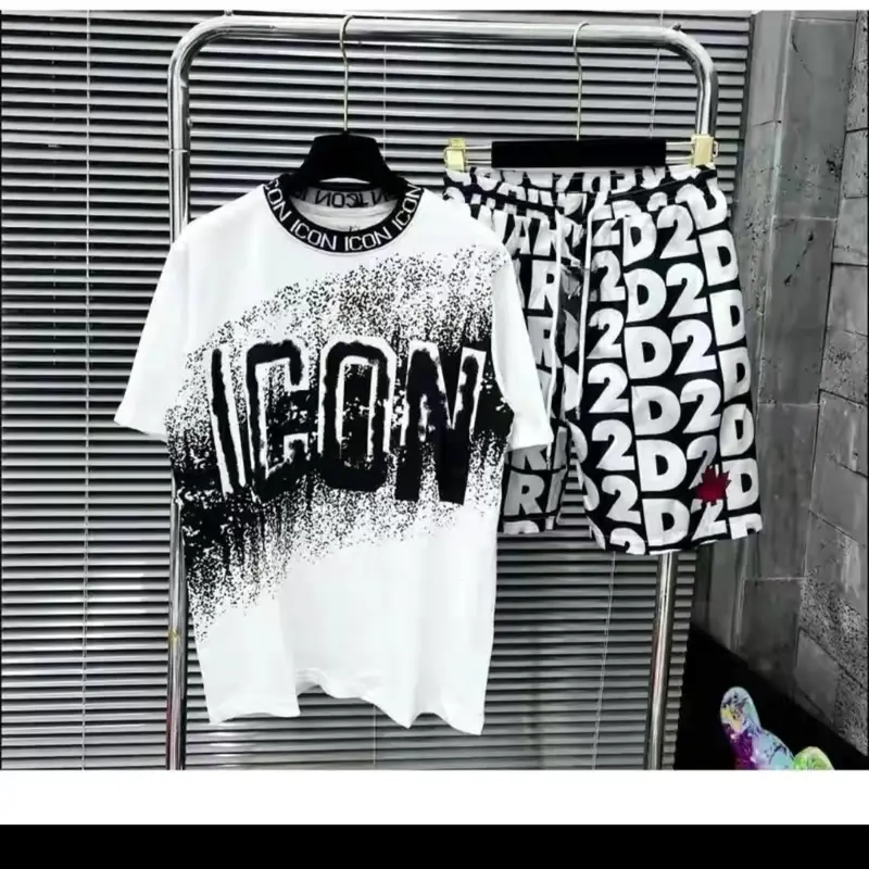 Bộ Quần Áo Thun DSQ Vẩy Sơn Chữ Icon Hotrend Hè 2024, Mẫu Quần áo Hè Nam Hot Chất Liệu Cotton Siêu Thoáng Mát Menswear Cộc Tay 1