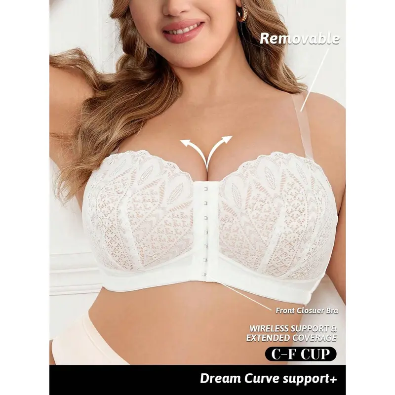 Plus Size Strapless Front Closure, Soft & Comfortable Bandeau Bralette With Wireless Lingerie 4
