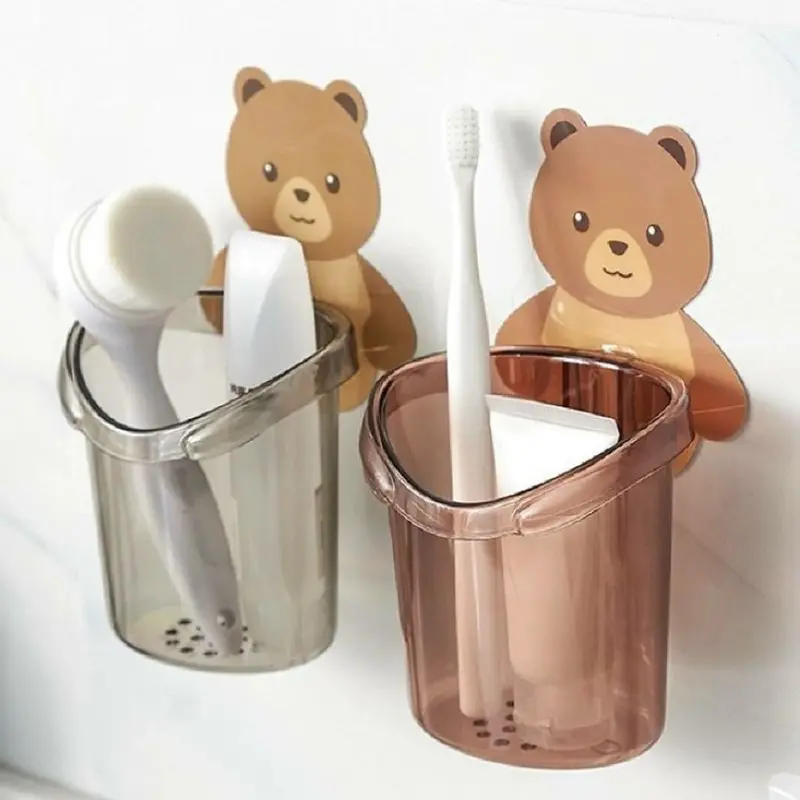 Cốc gấu dán tường dính siêu chắc - Cốc Có Lỗ Thoát Nước Tiện Lợi