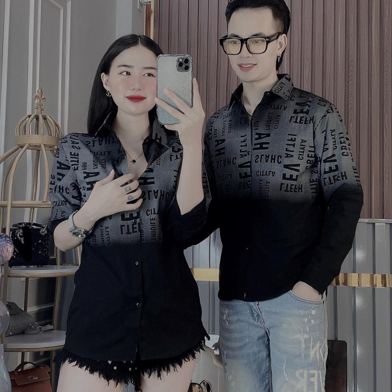 Áo Sơ Mi Nam Nữ Tay Dài Vải Đũi In Chữ Loang Trên Áo Đôi Form Chuẩn ST MEN STORE Menswear Có Cổ Unisex Cổ Tròn