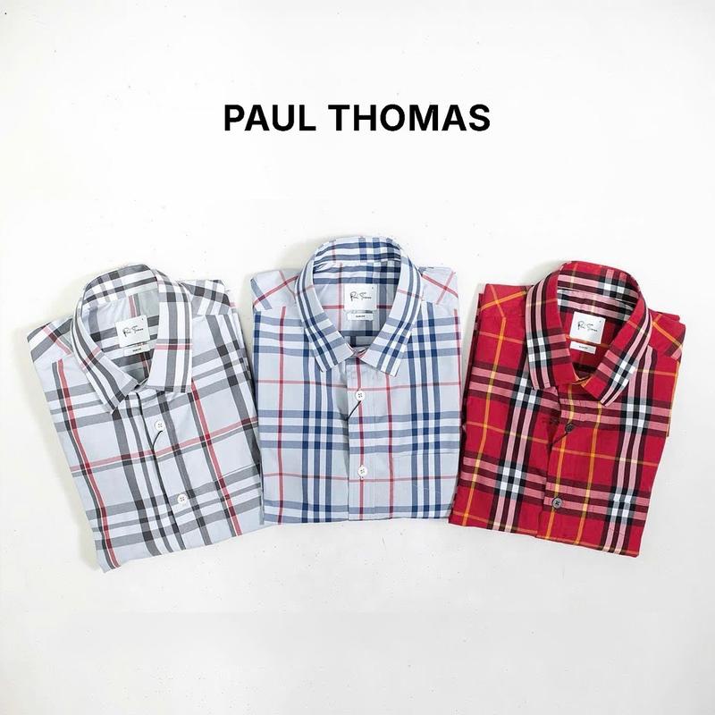  SƠ MI NAM CAO CẤP CỘC TAY KẺ BBR HÀNG CHÍNH HÃNG- PAUL THOMAS Áo Menswear Jean Shirt Có Cổ 