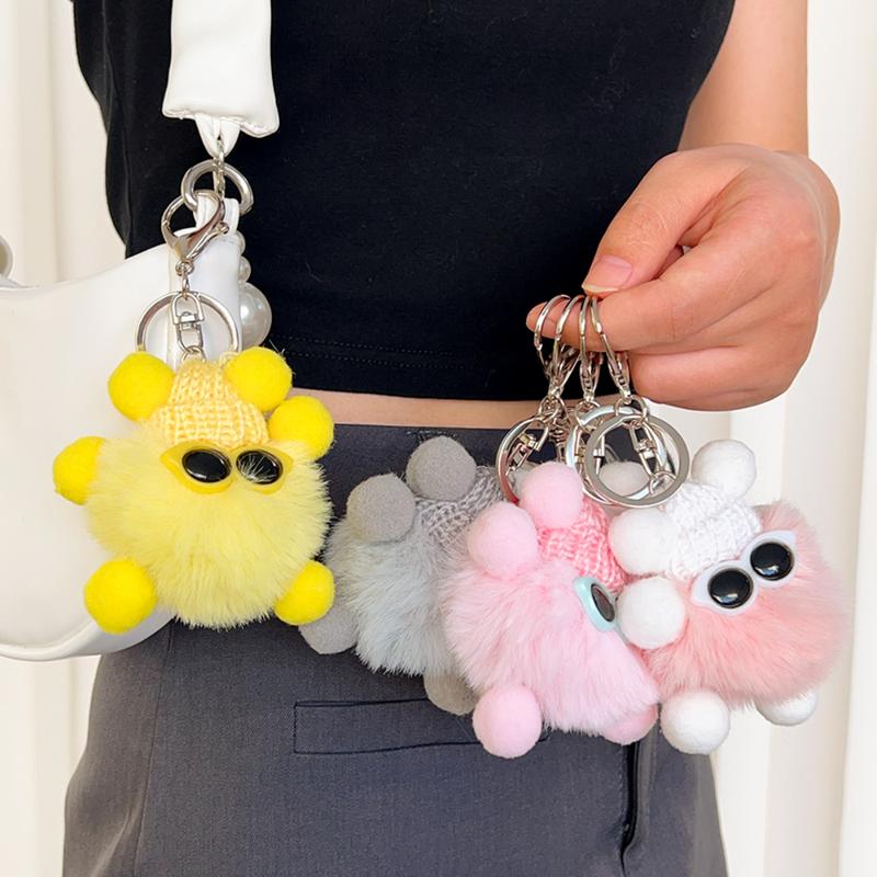 Product Introduction of Cartoon Rex Rabbit Pendant Keychain Korean Cute Plush Pompons Keyring Fashion Bag Key Pendant for Women Girl Deco Gift 15