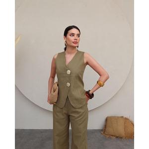 Pakaian Wanita, Fesyen, Rompi Langsing, Rekaan Butang, Set Seluar, Musim Panas 2025 Ketibaan Baru