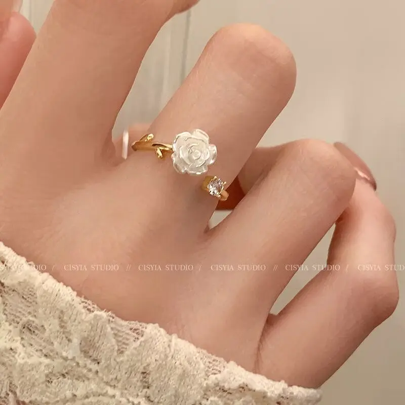 Camellia Blossom Ring Sweet Girl Heart Personality Sisters Roses Adjustable Friend Ring