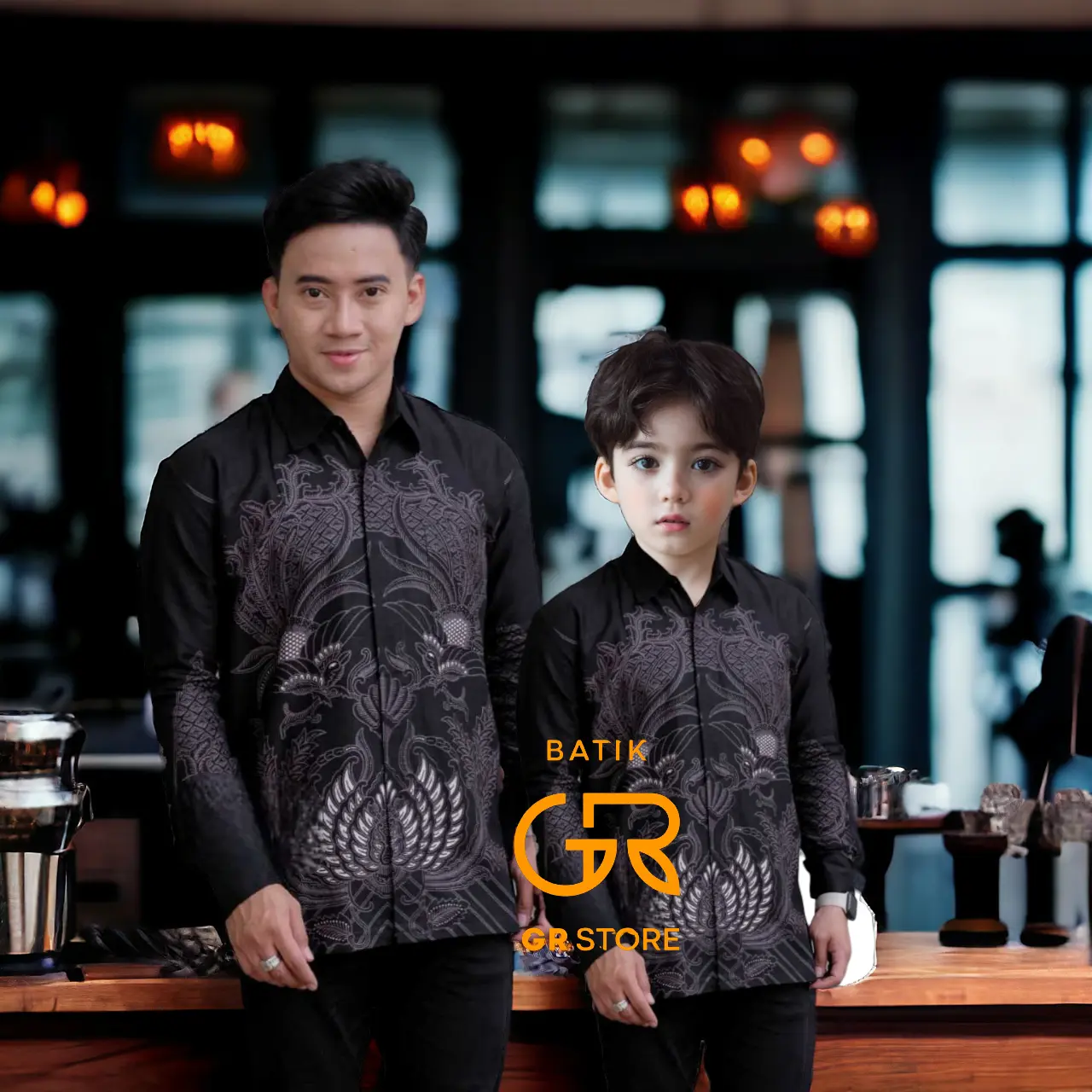 Kemeja Batik Ayah Dan Anak Laki Manuk Hitam Lengan Panjang