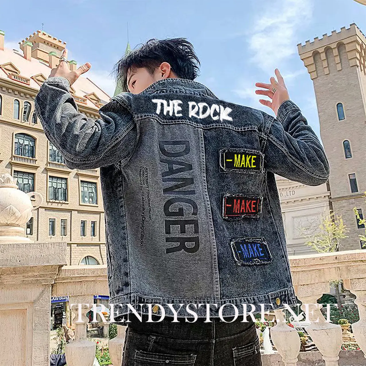 JAKET JEANS MODEL PRINTING   & BORDIRAN TERBARU Denim Nyaman Slim-fitting Keren Panjang Pria High Top Slim Fit