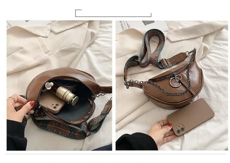 Product Introduction of Fashion saddle waist bag fanny pack luxury leather female belt bags chain handbag purse women retro shoulder crossbody chest bag 47