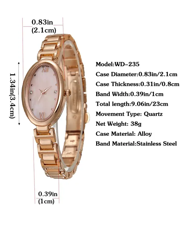 Women's Elegant Oval Dial Quartz Watch, Exquisite Trendy Wristwatch, Fashionable Watch for Women As Gift with Box 1