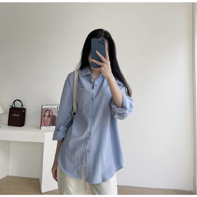 Áo sơ mi nữ dài tay form rộng ulzzang kiểu hàn basic 10 màu dễ phối đồ ( có bigsize) | BigBuy360 - bigbuy360.vn