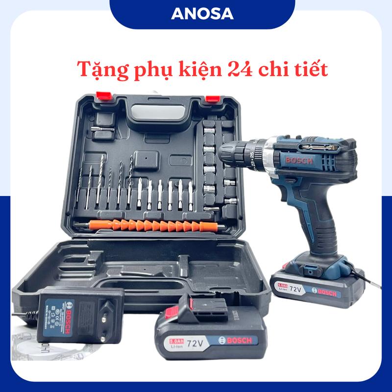 Máy Khoan Pin Bosch 72v, Khoan Cầm Tay 3 Chức Năng Có Búa Tặng Bộ Phụ Kiện 24 Chi Tiết