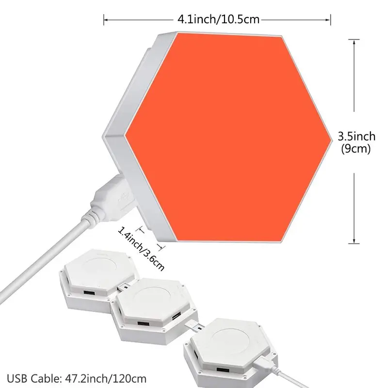 LED RGB Hexagon Wall Light, 6 Counts USB Powered Wall Light with 18 Colors, Wall Lamp with Battery Powered Remote Control (Battery Not Included) 1