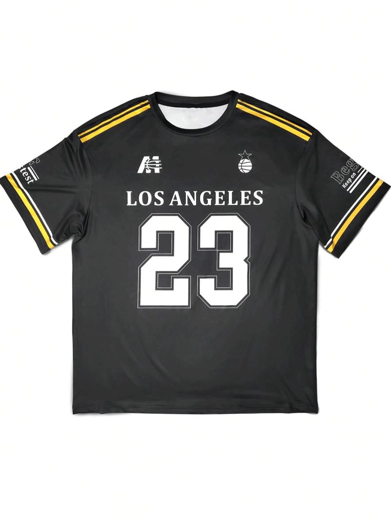Product Introduction of Men's Los Angeles Number 22 Print Short Sleeve T-shirt, Casual Sporty Loose Letter Graphic Tee, Men's Summer Clothes for Daily Wear, Basketball Jersey 9