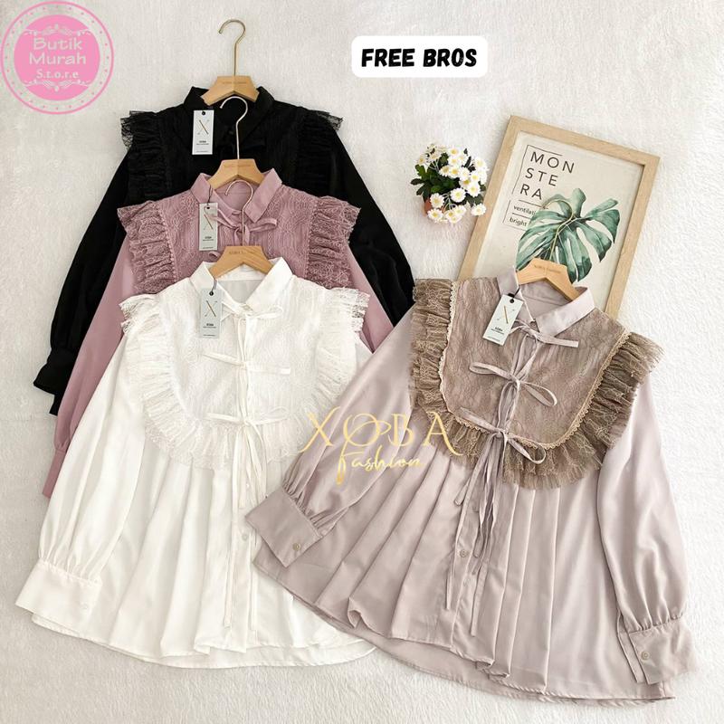 Product Introduction of Xoba LD 110,116 cm dan LD 120 cm 3544 Atasan Wanita Blus Poka Baju Panjang Kasual Brokat Renda 2