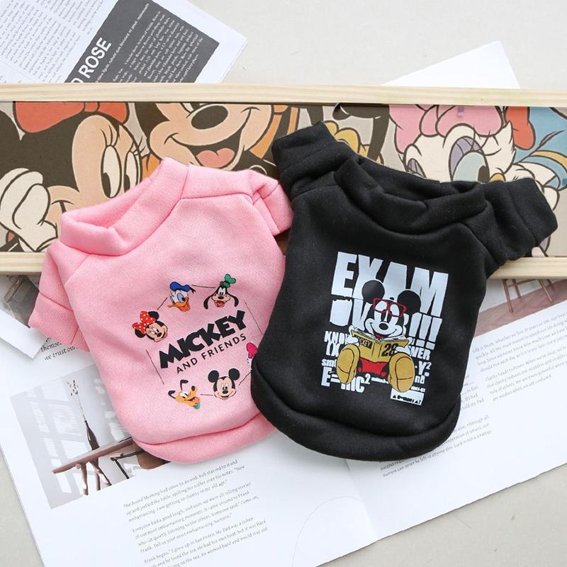 LINPET-In Stock Autumn and Winter Pet Clothes Cartoon Mickey round Neck Sweater Fleece-lined Cat for Common Dogs Clothes Small Dog 1