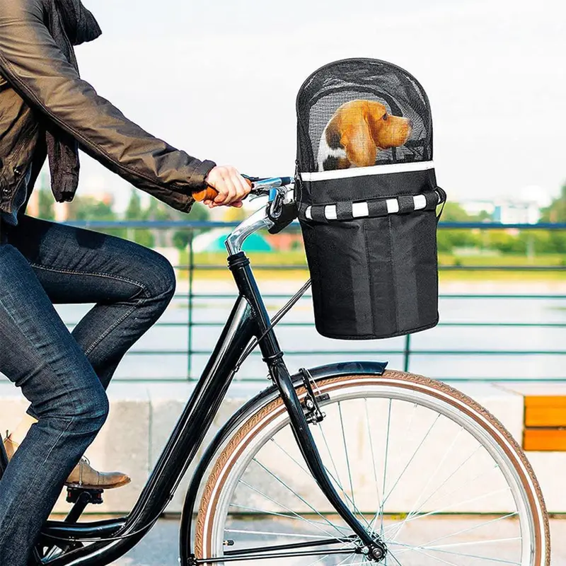 Grid Design Bicycle Pet Carrier, Breathable Bicycle Pet Net, Zipper Pet Protective Cover, Dog & Cat Accessories for Outdoor Cycling 5