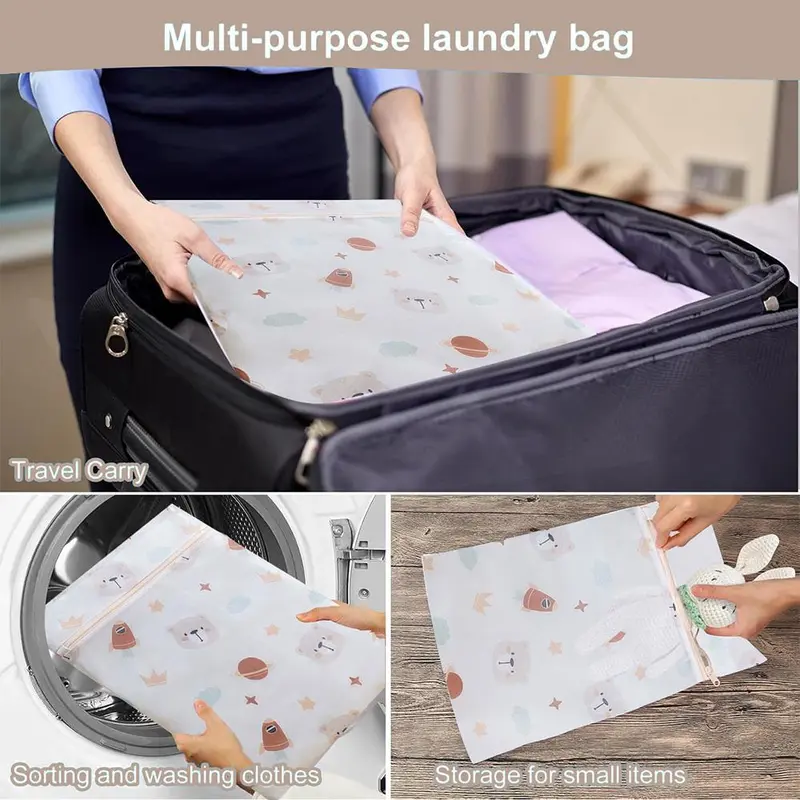 Mixed Size Mesh Laundry Bag, 3 Counts/set Cute Bear Pattern Washing Bag, Laundry Tools & Accessories for Home & Travel 3