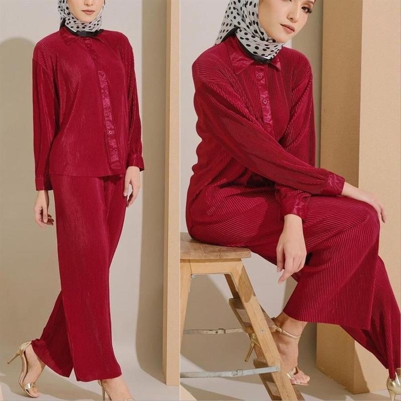 Product Introduction of Sut Pakaian, Pakaian Wanita, Fesyen, Seluar Longgar Berlipat, Sut Dua Keping Rumah, Sesuai untuk Malaysia dan Indonesia Clothing Sets 13