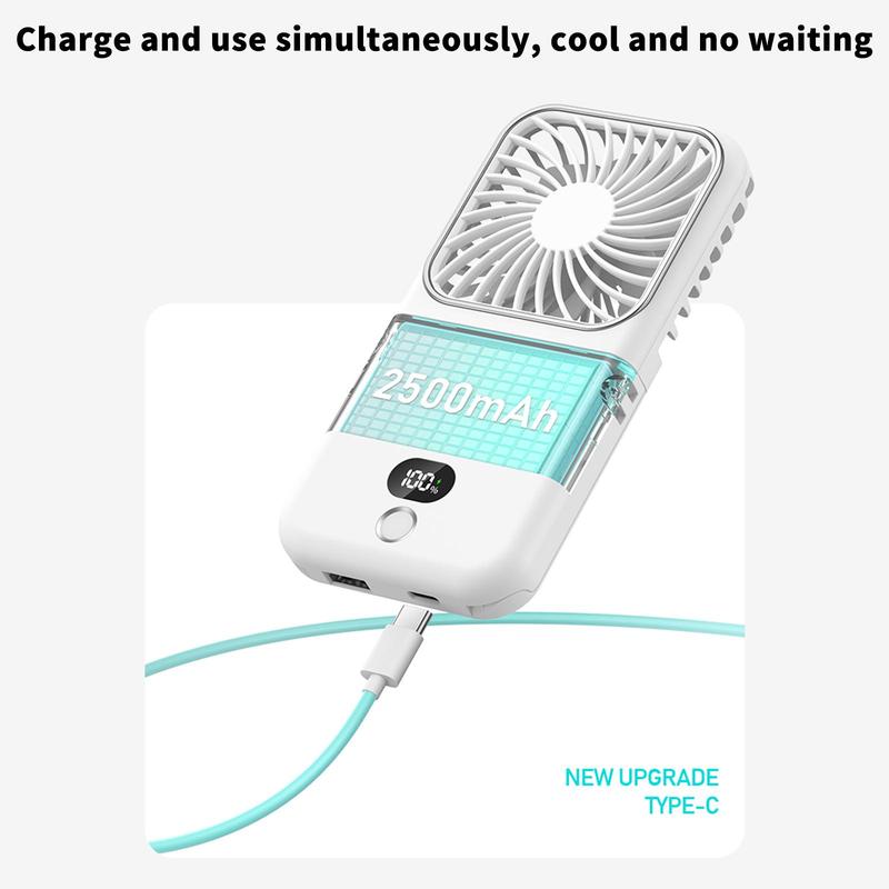 Product Introduction of Portable Fan with Makeup Mirror, 2500mAh Rechargeable Handheld Fan, Multifunctional Foldable Makeup Mirror Fan, Desktop Phone Holder Fan 8