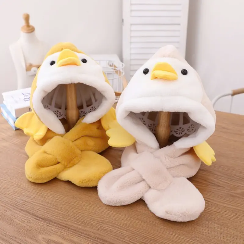 Mũ len trùm cho bé trai bé gái từ 3 - 5 tuổi kèm khăn chéo mẫu Vịt đáng yêu 1