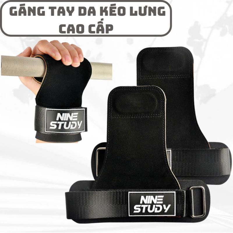 [ Da Bò ] Găng Tay Tập GYM Chính hãng Nine Study, Dây kéo lưng Lifting Straps đa năng hỗ trợ tập Gym, Deadlift, lên xà