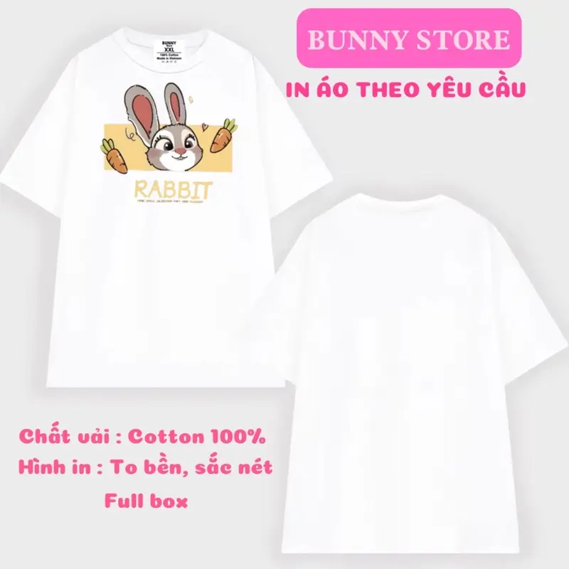 [ NHẬN IN ÁO THEO YÊU CẦU ] Áo Thun Dành Cho Các Cặp Đôi In Hình Thỏ Và Cáo Form Rộng, Tay Lỡ, Cổ Tròn, 250SGM 4