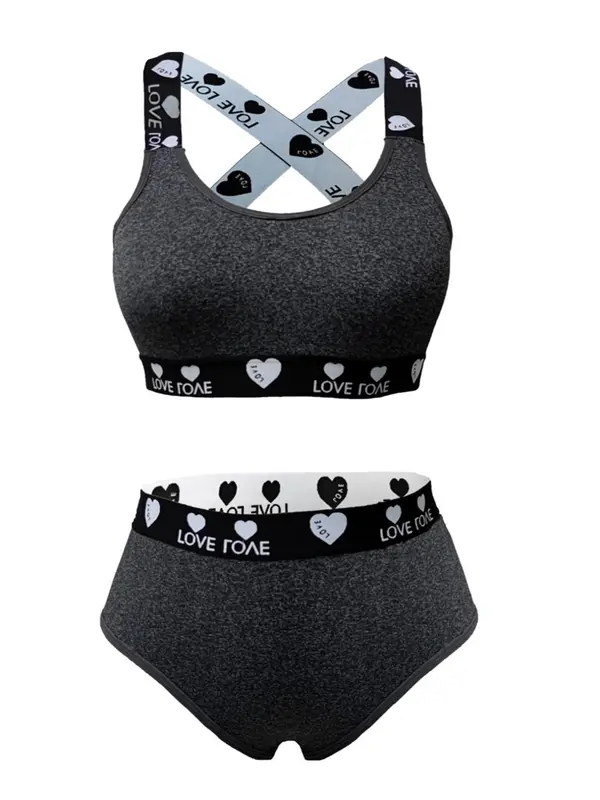 【Plus Size】 Women's Heart Print Criss Cross Backless Bra & Panty Set, Sexy Comfy Breathable Underwear Set for Daily Wear, Women's Underwear Set for All Seasons 4