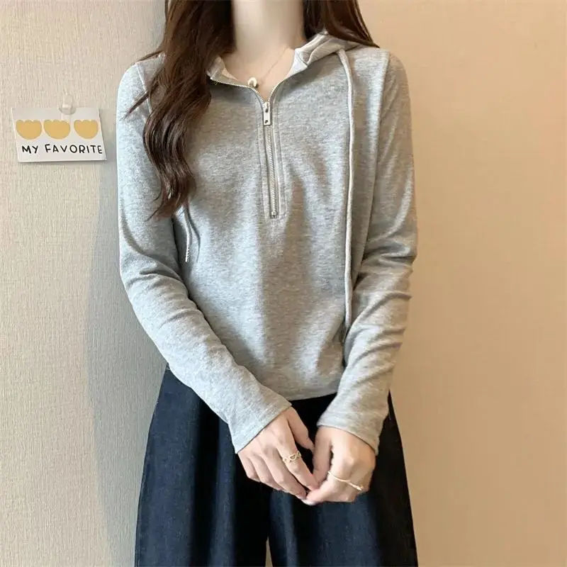 Áo Thun Dài Tay, Dành Cho Nữ, Thiết Kế Đẹp, Phong Cách Độc Đáo Dây Kéo Có Mũ Trùm Đầu, Bộ Sưu Tập Mùa Xuân Và Mùa Thu 2024, Hàng Mới Về, Bất Đối Xứng, Tay Ngắn Và Dài, Chống Nắng, Áo Lớp Nền 7