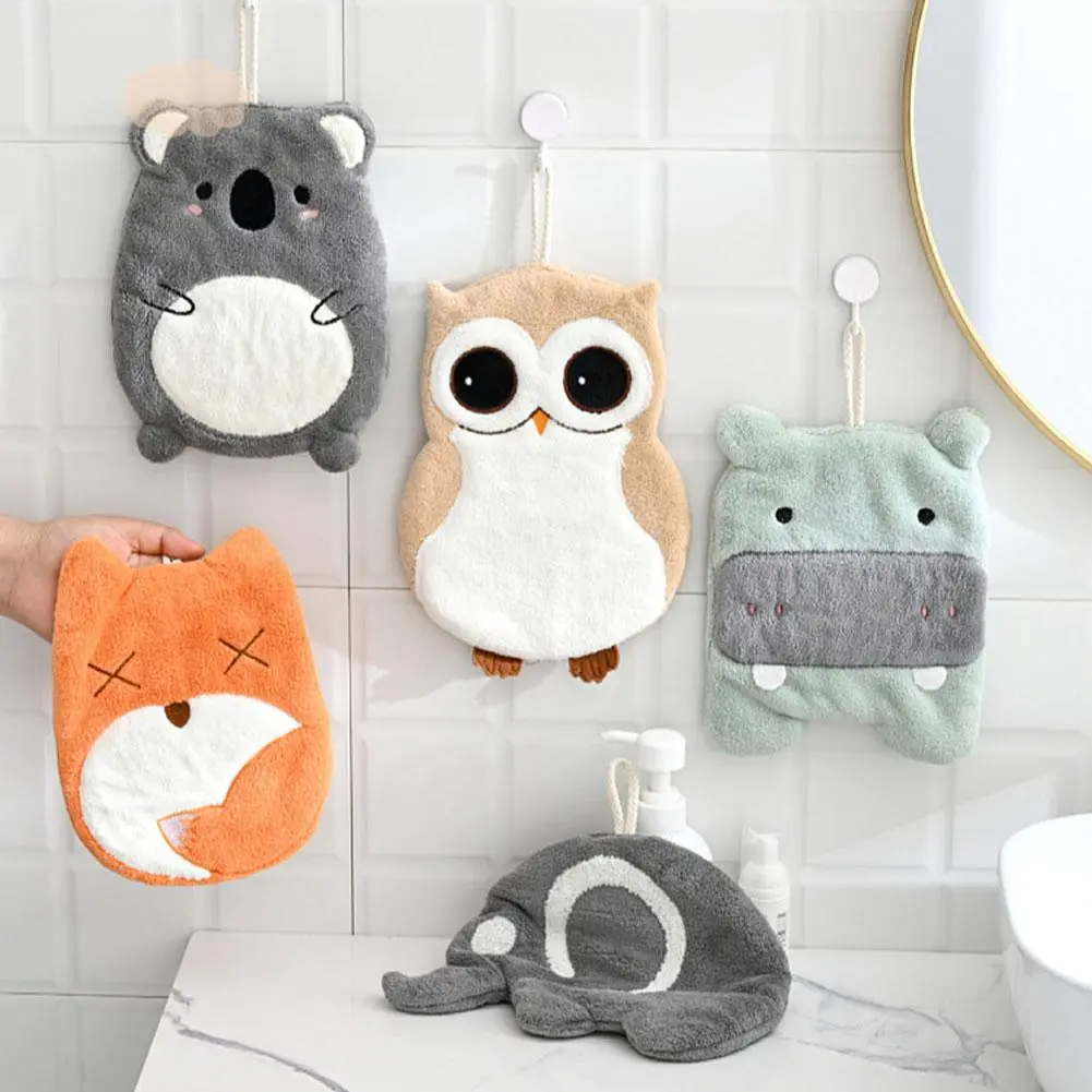 Cute Children's Cartoon Hand Towels, Hanging Absorbent Kitchen Bathroom Coral Towels And Velvet V7I3