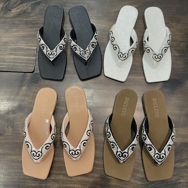  Dép Kẹp Mũi Vuông Nữ Quai Đá Sáng Hình HOA VĂN Lấp Lánh Dép Nhẹ Êm Chân Đế Chống Trơn Trượt DéP 