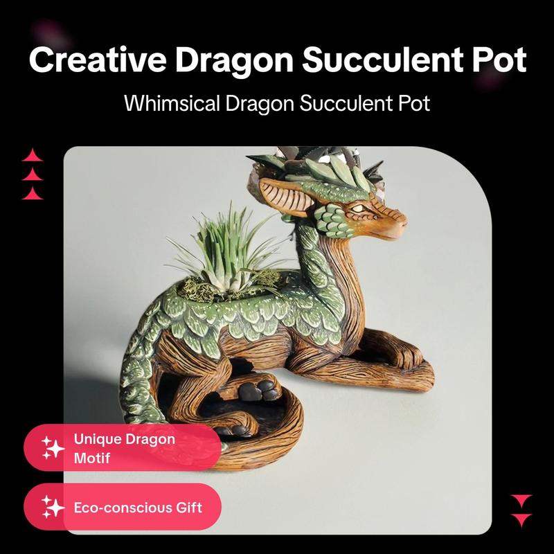 Creative Dragon Design Succulent Pot, 1 Count Cute Dragon Design Succulent Planter, Desktop Decoration Ornament for Home Garden Office, Home Decor, Garden Accessories, Room Accessories, Display, Decorative, Carving 2