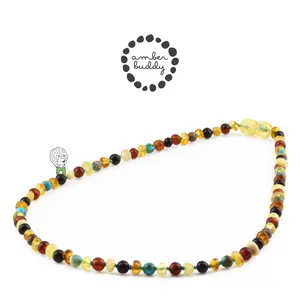 Amber Buddy | JN82 Kalung Anak Baltic Amber Kombinasi Lake Blue Imperial Jasper. 38 cm Junior