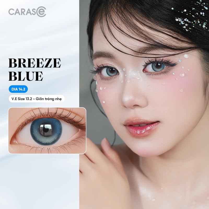   1 chiếc  Kính áp tròng khoá ẩm 10H 3 Tháng Màu Xanh Navy Ánh Rêu CARASE Lens cận BREEZE BLUE 