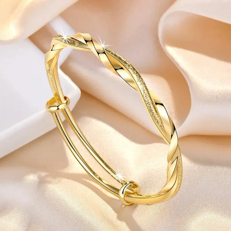 Gold Color Fashion Mobius Push Pull Bracelet Bangle for Women Female Shiny Bangle Jewelry Gifts Not Fade
