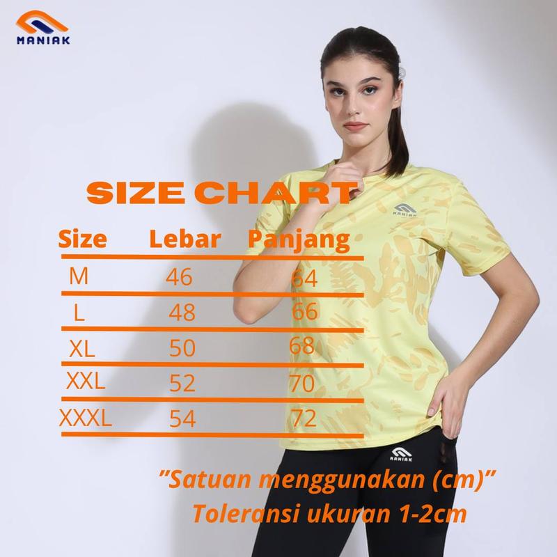 Product Introduction of MANIAK Baju Olahraga Lengan Pendek Wanita Corak Motif Atasan Senam Running Lari Zumba Gym Fitnes (MP02 S/S) 0