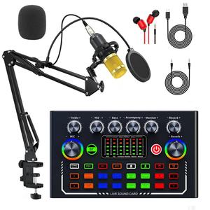 F009 プロフェッショナル ワイヤレス ライブオーディオカード デバイス、Bluetooth対応DJサウンドコントロールオーディオミキサー、RGBボタン付き、音楽ライブに最適