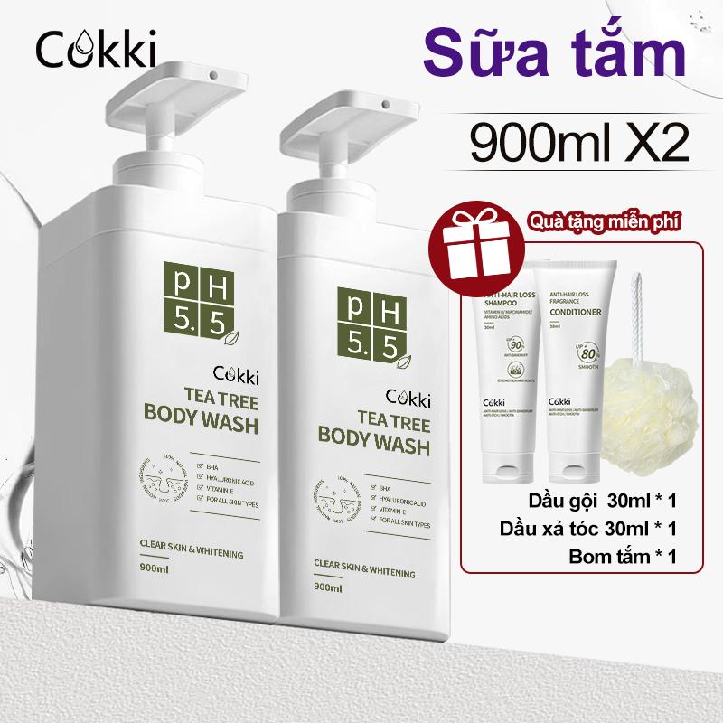 Big 900ml! Cokki SỮA TẮM THƠM PH 5.5 Tea Tree CHỨA BHA+VITAMIN E Tinh chất kép Kết cấu tươi mát Hỗ trợ làm sạch da dầu và bụi bẩn CÒN THÍCH HỢP CHO DA NHẠY CẢM Body wash Nam Nữ