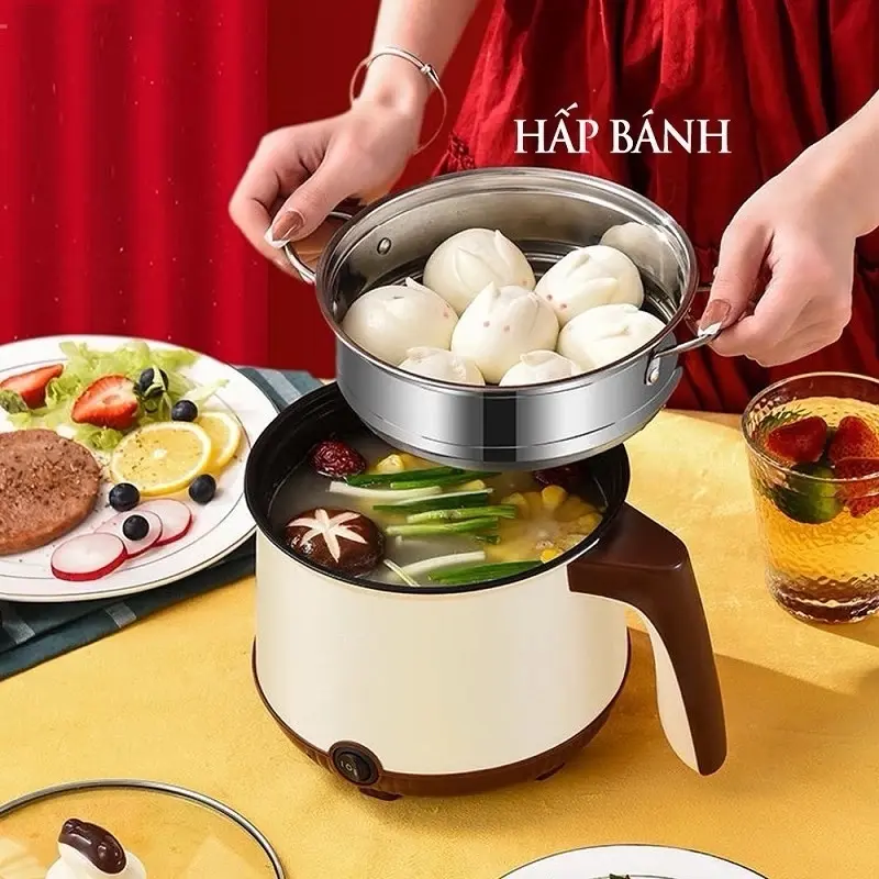Nồi lẩu điện đa năng 2 tầng , xào nấu , mì ăn liền gia đình công xuất lớn - nồi điện nấu ăn 7