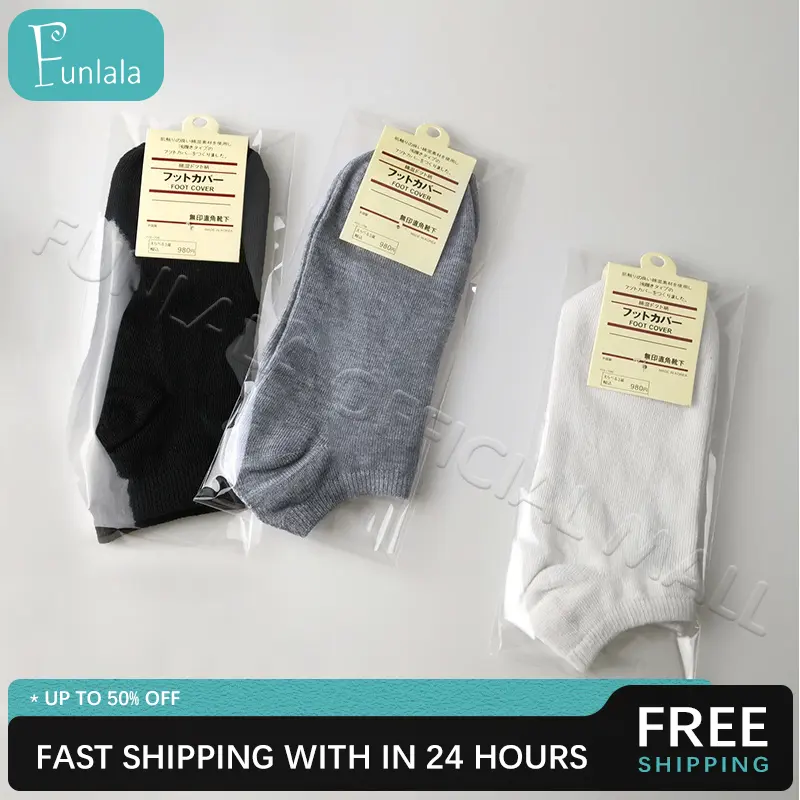 FUNLALA Socks Cotton Plain Black/White Korean Breathable Ankle Socks individual package