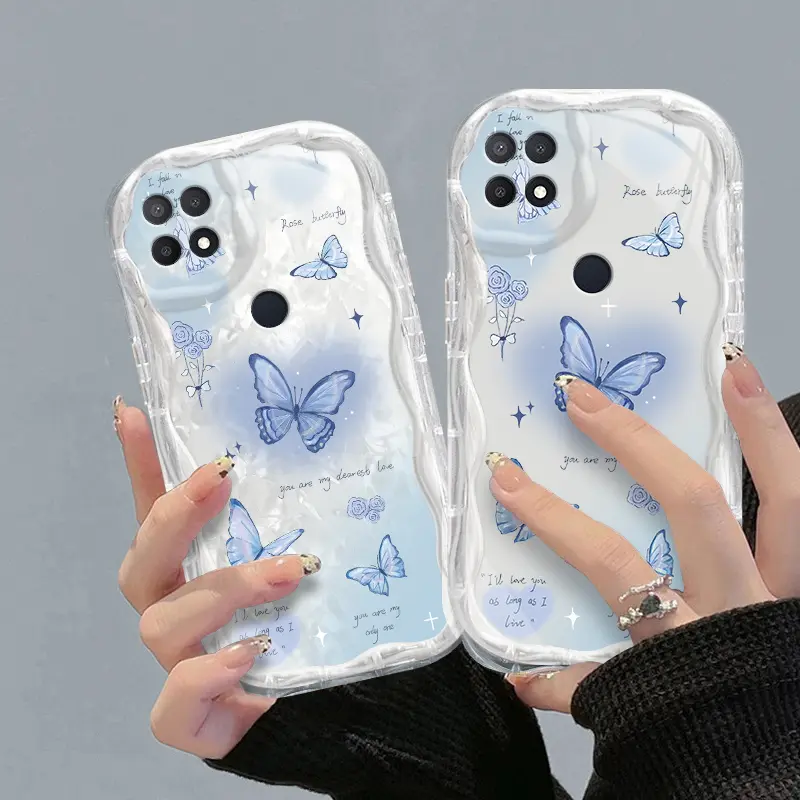 Casing hp OPPOA15/A15S/A35  Kupu-kupu lucu transparan gelombang soft shell wanita mewah ringan kelas atas all-inclusive anti-fall case