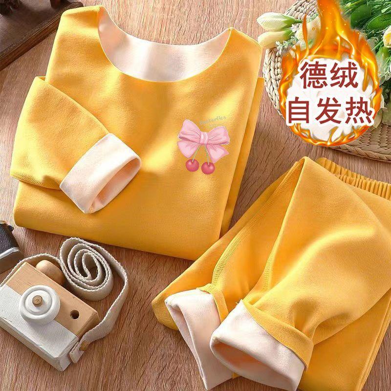 Bộ Đồ Nhung Hai Mặt AB, Dành Cho Trẻ Em, Thích Hợp Cho Bé Trai Và Bé Gái, Đồ Lót Giữ Nhiệt Không Đường May, Dành Cho Trẻ Em Trung Bình Và Lớn, Đồ Lót Dài Johns, Bộ Hai Mảnh 1