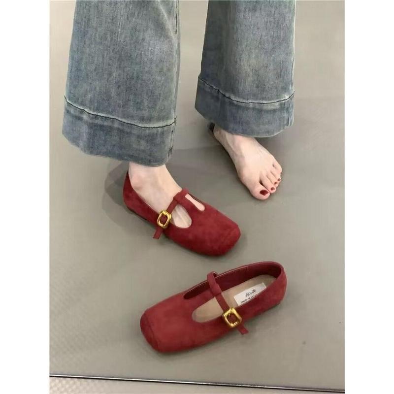 Giày Mary Jane, Phong Cách Cổ Điển Kiểu Pháp, Màu Đỏ, Giày Múa Ba Lê Đế Bằng, Dành Cho Nữ, Phong Cách Trung Quốc Mới Mùa Thu 2024, Giày Cao Gót, Giày Bà 5