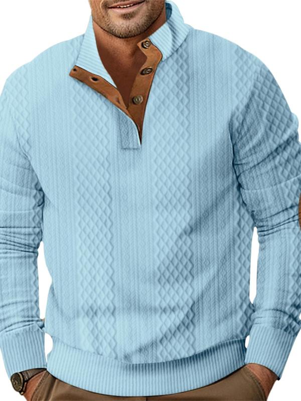 Men's Regular Fit Patched Button Front Cardigan, Casual Long Sleeve Stand Collar Knitwear for Spring & Fall, Fashion Men's Knit Clothing for Daily Wear 0