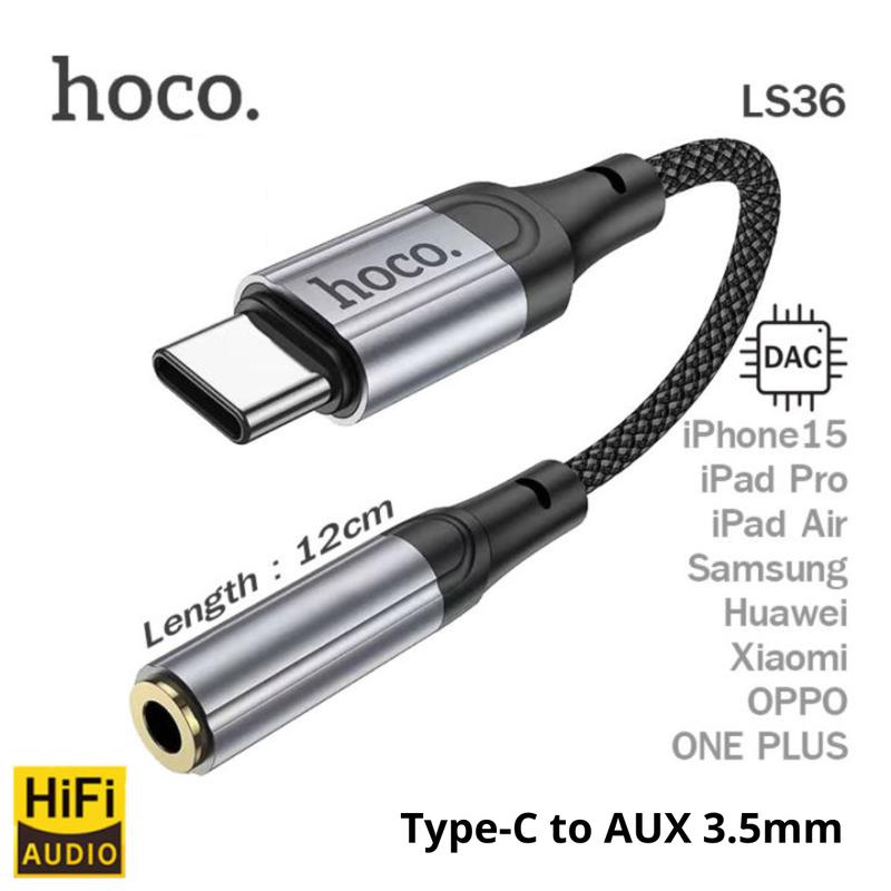 Cáp chuyển đổi tai nghe Type C sang 3.5mm Hoco LS36 có hỗ trợ mic , Phụ Kiện chuyển đổi tai nghe hỗ trợ đàm thoại Nghe Nhạc cho các dòng điện thoại Android và iPhone 15, jack xoay mic