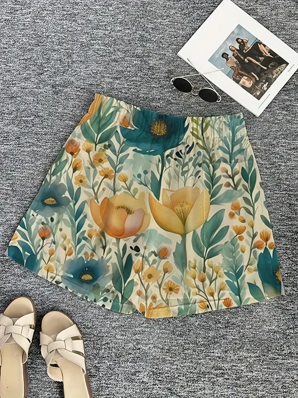 【Plus Size】 Floral Print Shorts, Casual Comfy Shorts for Summer, Women's Bottoms for Daily Wear 6