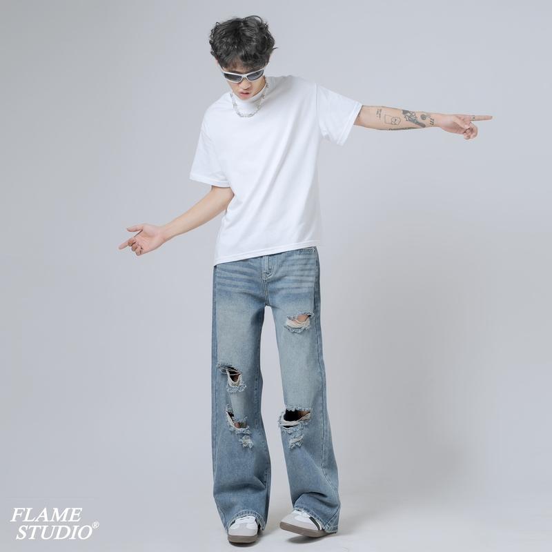 " RIPPED BLUE “ BAGGY DENIM - QUẦN BAGGY NAM MÀU XANH RÁCH Menswear jeans  suong 0