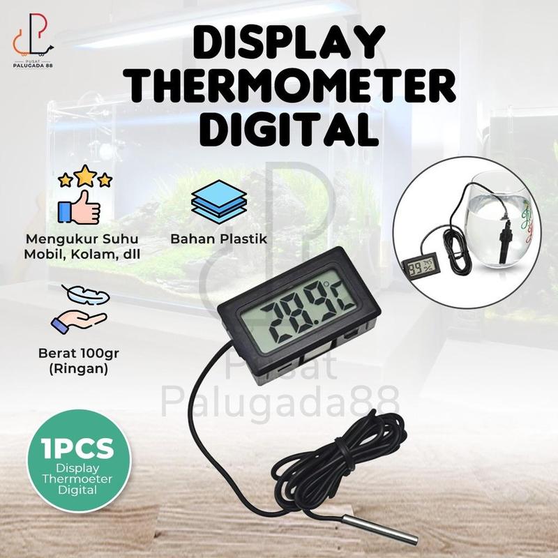Digital Thermometer LCD Display Mini Aquarium Fish Tank With Cable Kabel Termometer ukur Pengukur Temperatur Suhu Ruang Air MURAH 0