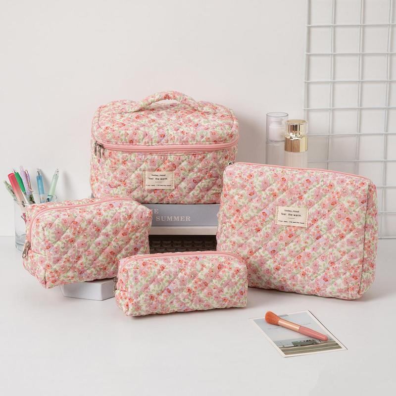 Product Introduction of Floral Pattern Makeup Bag Set, 4 Counts/set Large Capacity Cosmetic Storage Bag, Zipper Makeup Organizer Pouch, Versatile Storage Bag for Travel, Office, Home 0