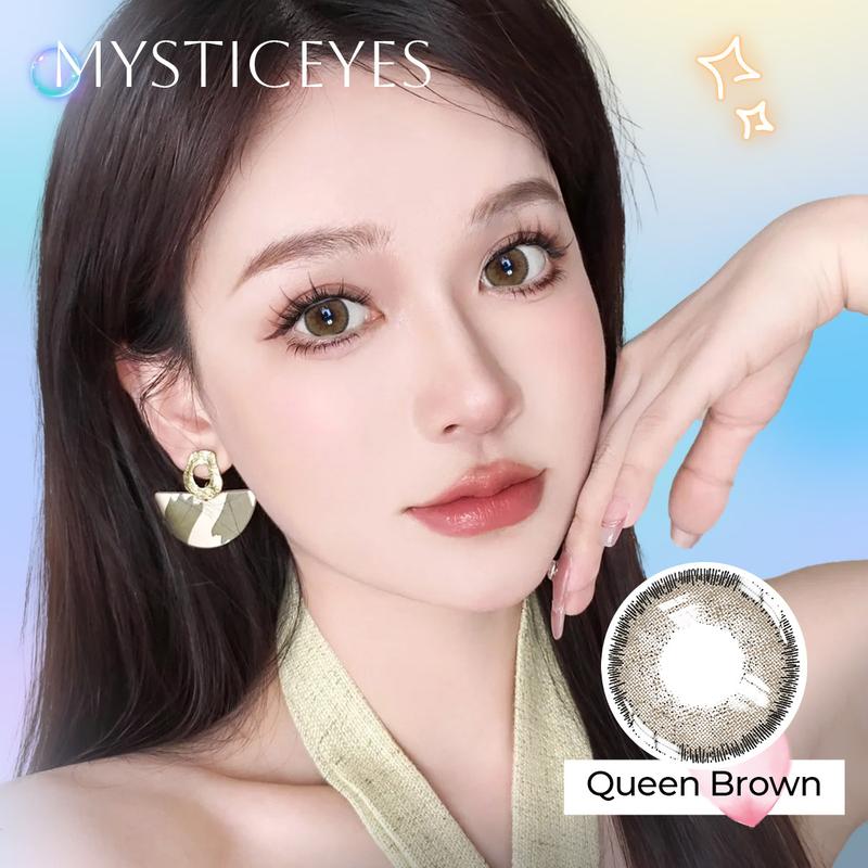 【Queen Brown 0-6độ Kính áp tròng Mystic Eyes lens nâu tây 14.0mm doll eyes lens cận Len đeo mắt lens for girls vn đá tím nghiền vn đốm đen - kamille đốm đen - kamille phi y tế