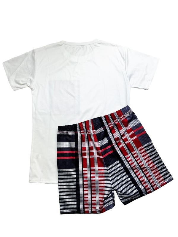 Women's Paid Print Two-piece Set, Fashion Patchwork Printed Tee & Pocket Shorts, Ladies Outfits for All Seasons, Womenswear 1