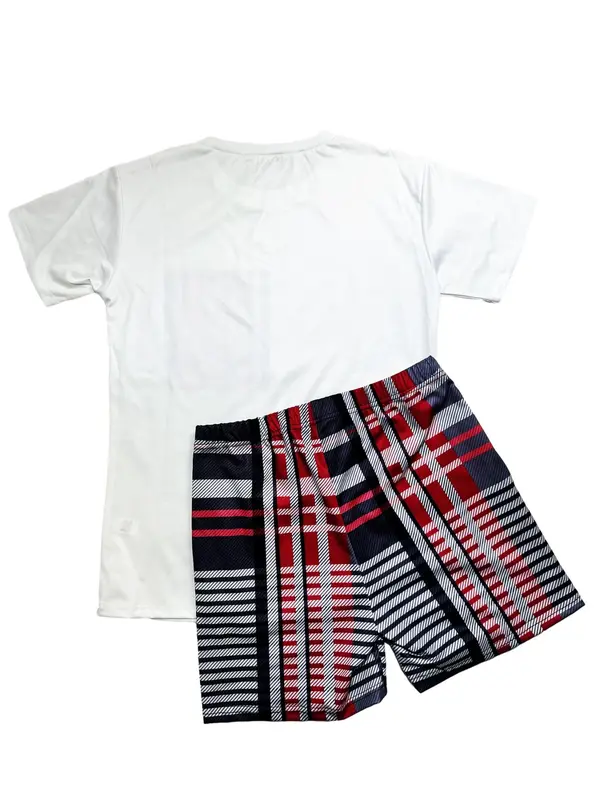 Women's Paid Print Two-piece Set, Fashion Patchwork Printed Tee & Pocket Shorts, Ladies Outfits for All Seasons, Womenswear 1